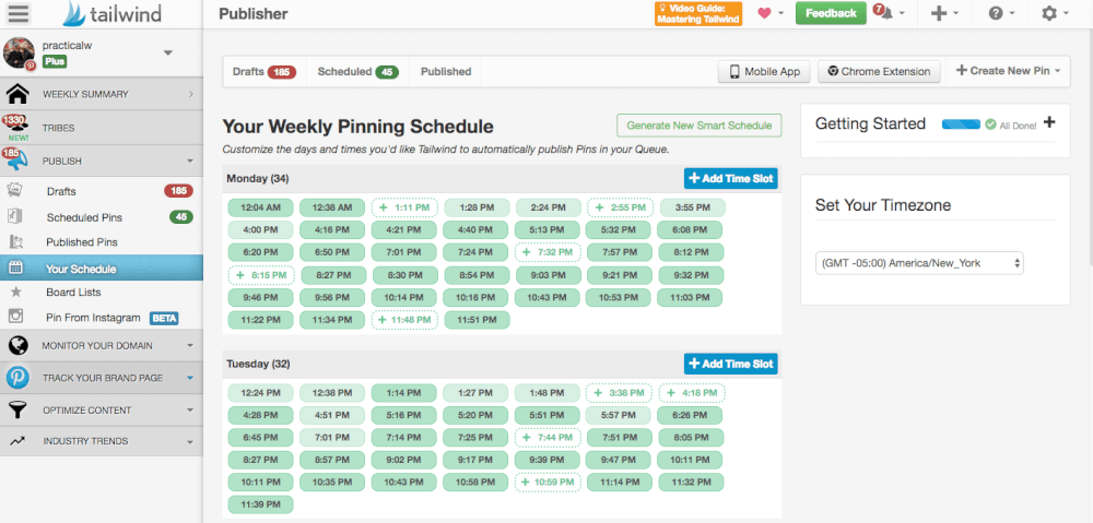 This is what Tailwind does best: you tell it how many times per day you want to pin, and it spits out a schedule. It's Tailwind's primary (and only) feature.